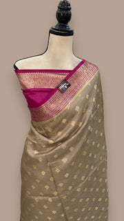 Beige Pure Tussar Silk Handloom Banarasi Saree - The Handlooms