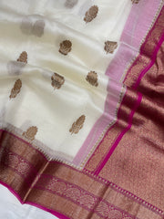 Off-white Pure Kora Handloom Banarasi Saree - The Handlooms
