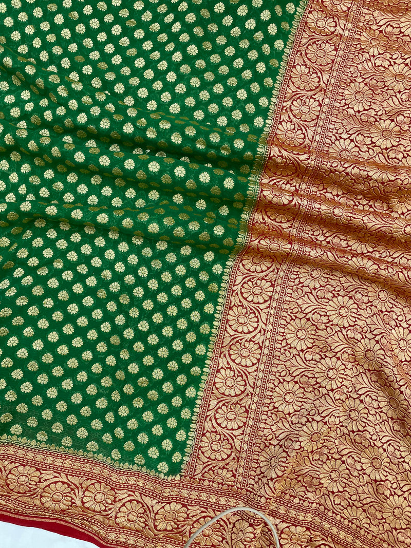 Khaddi Georgette Banarasi Saree - Gold zari - The Handlooms