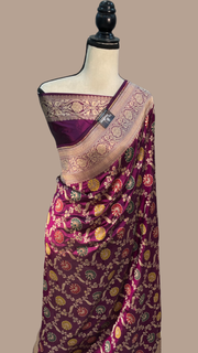 Pure Katan Silk Banarasi Handloom Saree - All over Jaal work - With Meenakari - The Handlooms