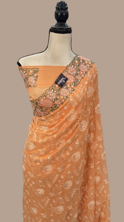 Pure Georgette Chikankari Handloom Banarasi Saree - The Handlooms