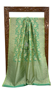 Turquoise Green Pure Katan Silk Banarasi Handloom Saree - All Over Jaal Work - The Handlooms