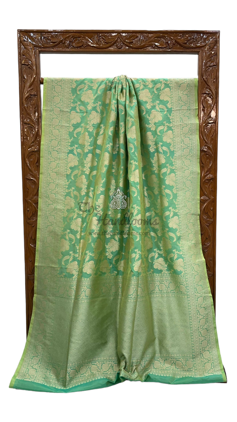 Turquoise Green Pure Katan Silk Banarasi Handloom Saree - All Over Jaal Work - The Handlooms