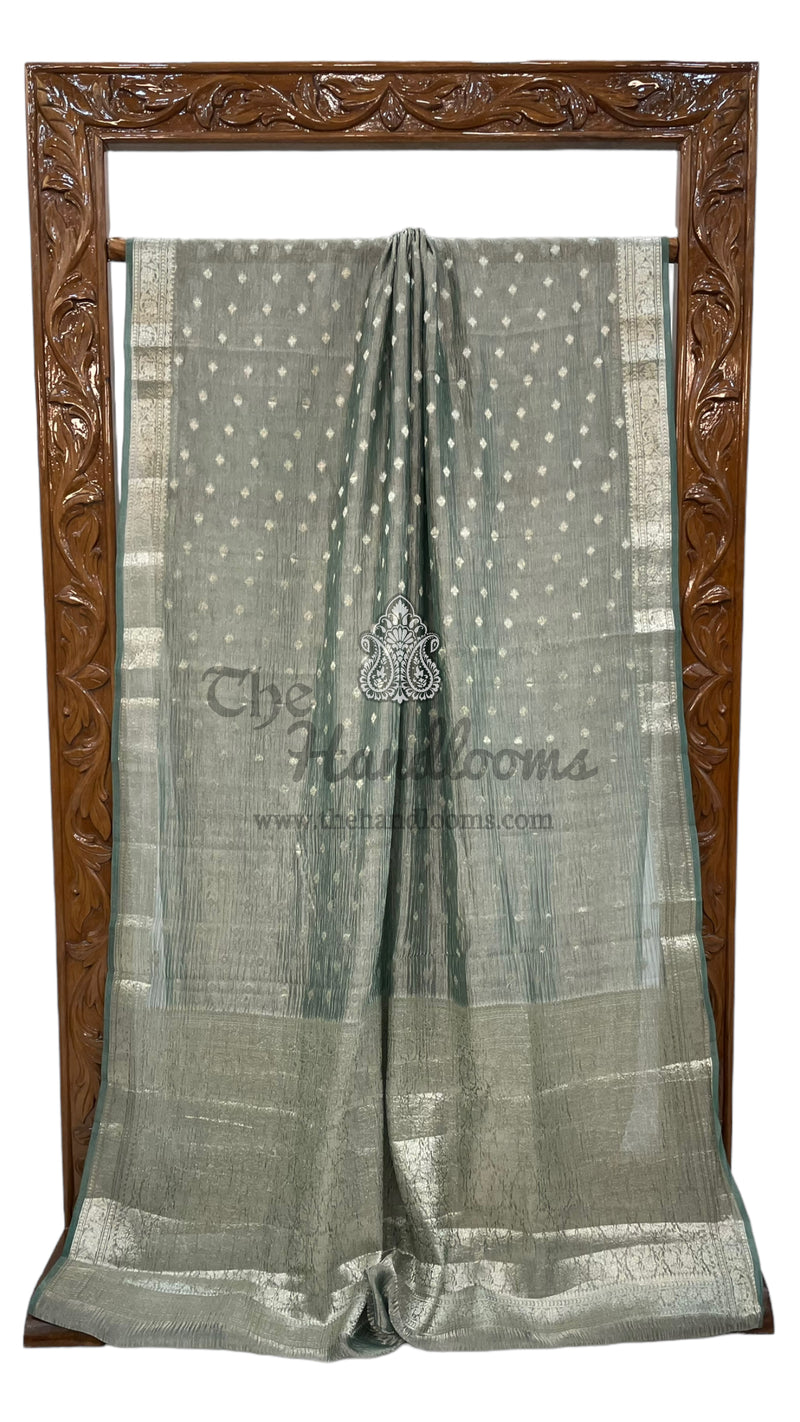 Pure Kora Tissue Crush Handloom Banarasi Saree - The Handlooms