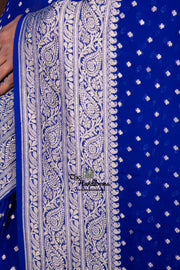Royal Blue Khaddi Georgette Handloom Banarasi Saree - The Handlooms