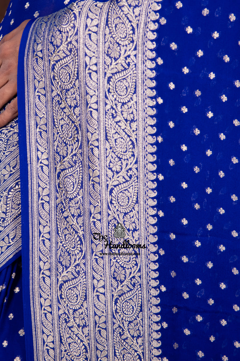 Royal Blue Khaddi Georgette Handloom Banarasi Saree - The Handlooms