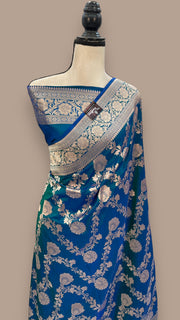 Dual tone Pure Katan Silk Banarasi Handloom Saree - All over Jaal work - The Handlooms