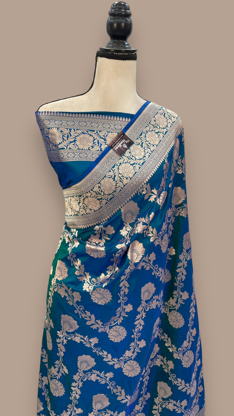 Dual tone Pure Katan Silk Banarasi Handloom Saree - All over Jaal work - The Handlooms