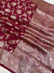 Pure Katan Silk Banarasi Handloom Saree - All Over Jaal Work - The Handlooms