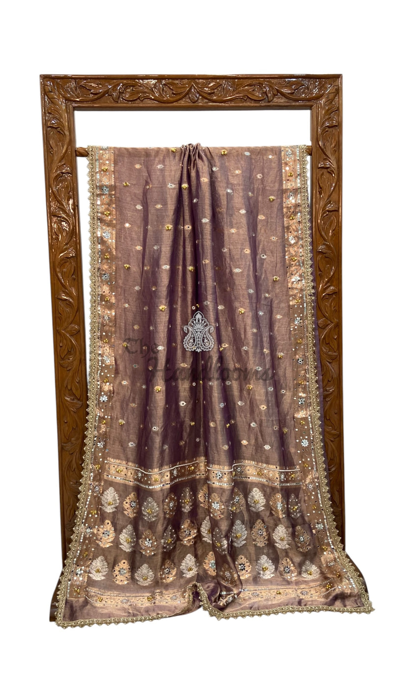Pure Kora Tissue Silk Handloom Banarasi Saree - Handwork