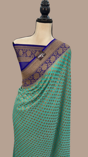Khaddi Georgette Handloom Banarasi Saree -  Antique zari - The Handlooms