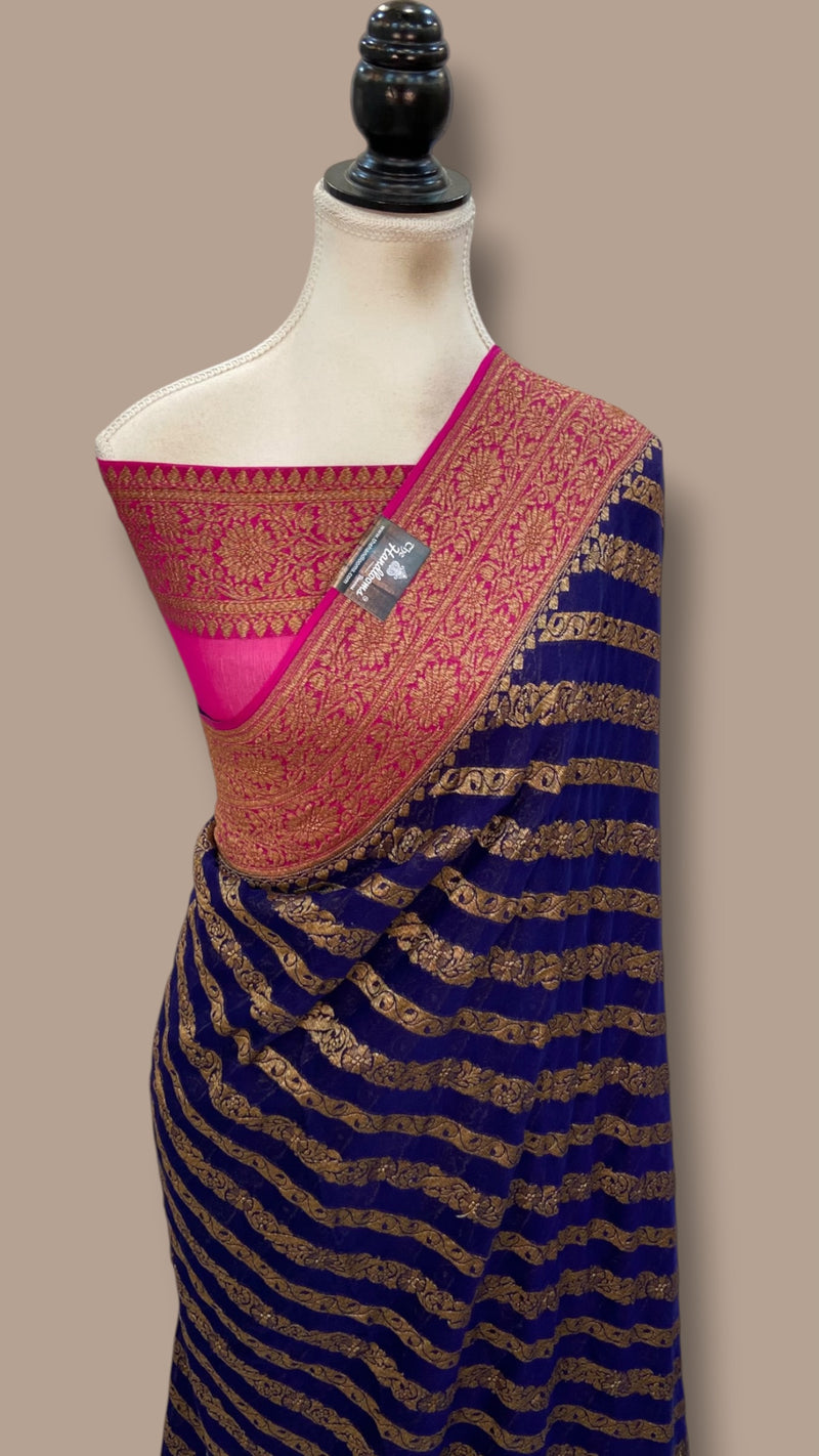 Khaddi Georgette Banarasi Saree -  Antique zari