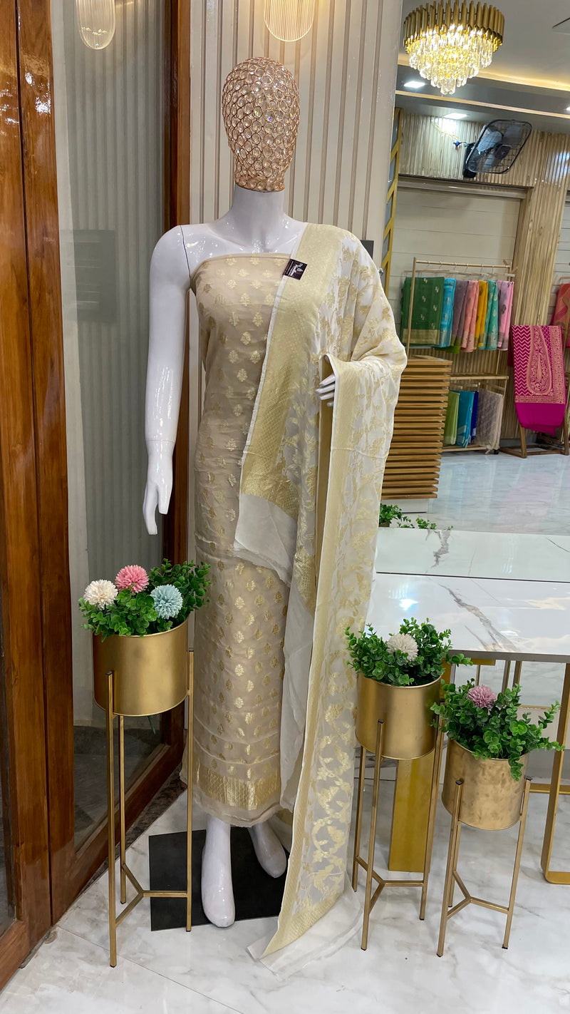 Tissue Handloom Banarasi Dress material with Khaddi Georgette Dupatta - The Handlooms