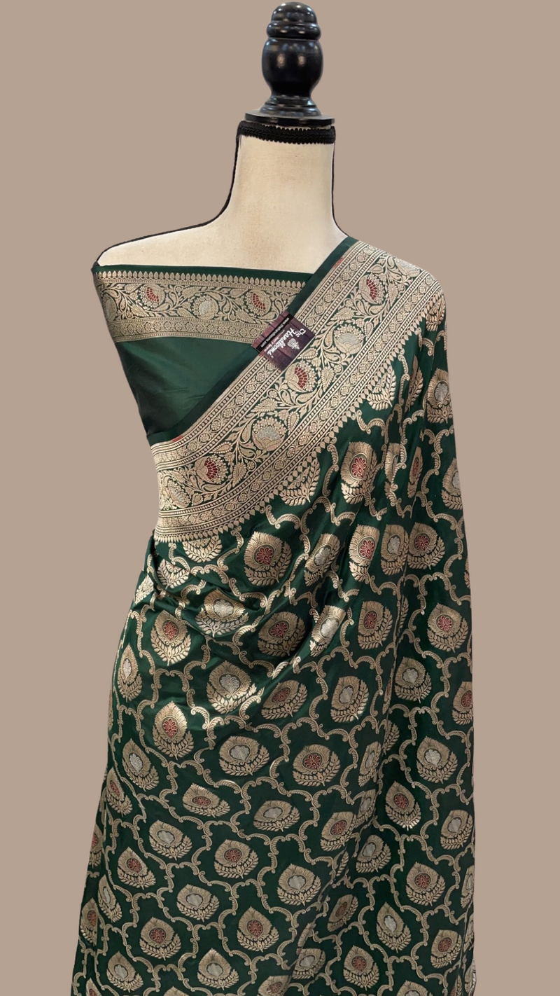 Pure Katan Silk Banarasi Handloom Saree - All over Jaal work with meenakari - The Handlooms