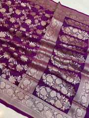 Pure Katan Silk Banarasi Handloom Saree - All Over Jaal Work - The Handlooms