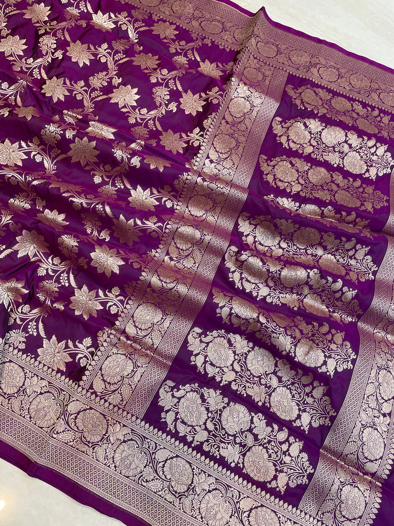 Pure Katan Silk Banarasi Handloom Saree - All Over Jaal Work - The Handlooms