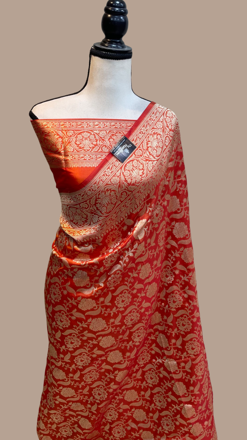 Pure Katan Silk Banarasi Handloom Saree - All Over Jaal Work - The Handlooms