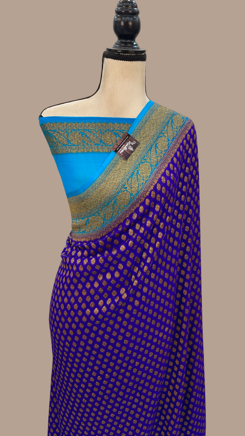 Khaddi Georgette Handloom Banarasi Saree -  Antique zari - The Handlooms