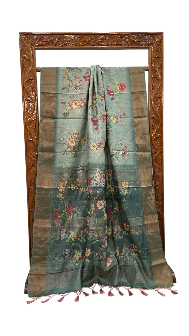 Pure Tussar Silk Handloom Banarasi Saree With Digital Print
