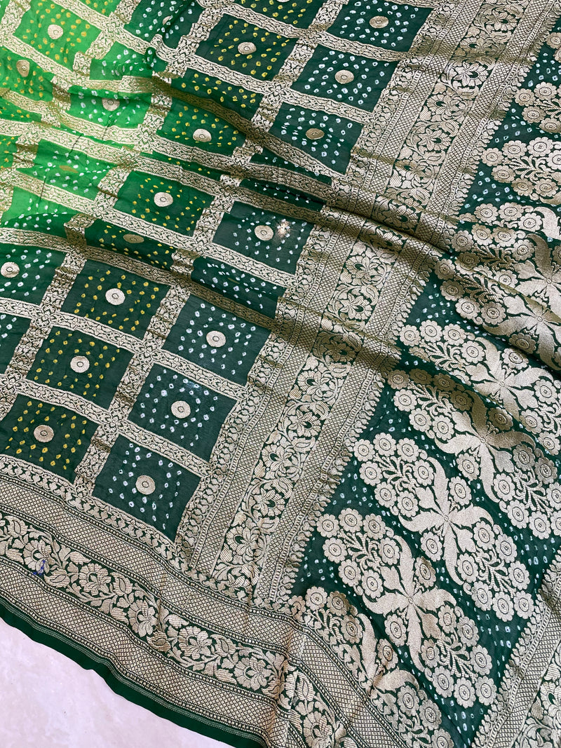 Pure Georgette Banarasi Bandhej Handloom Saree - The Handlooms