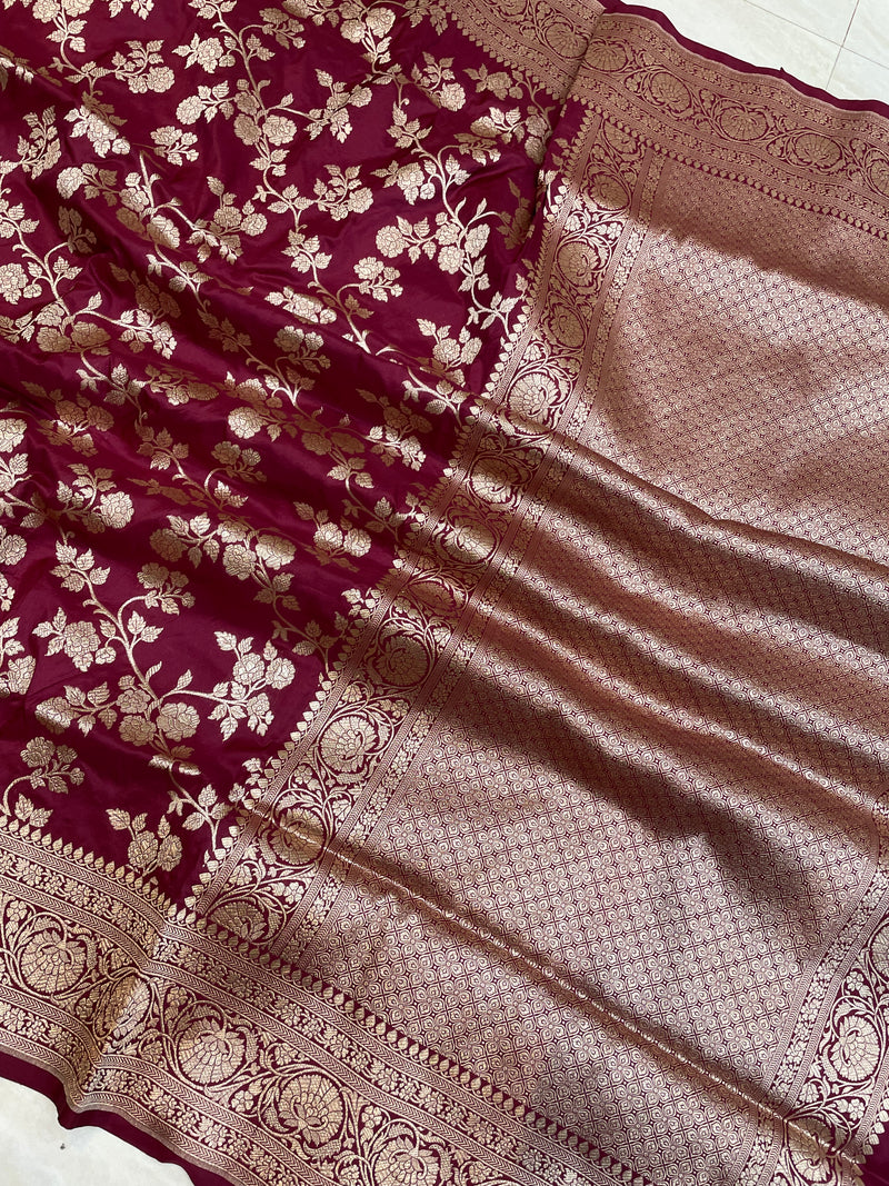 Pure Katan Silk Banarasi Handloom Saree - All Over Jaal Work - The Handlooms