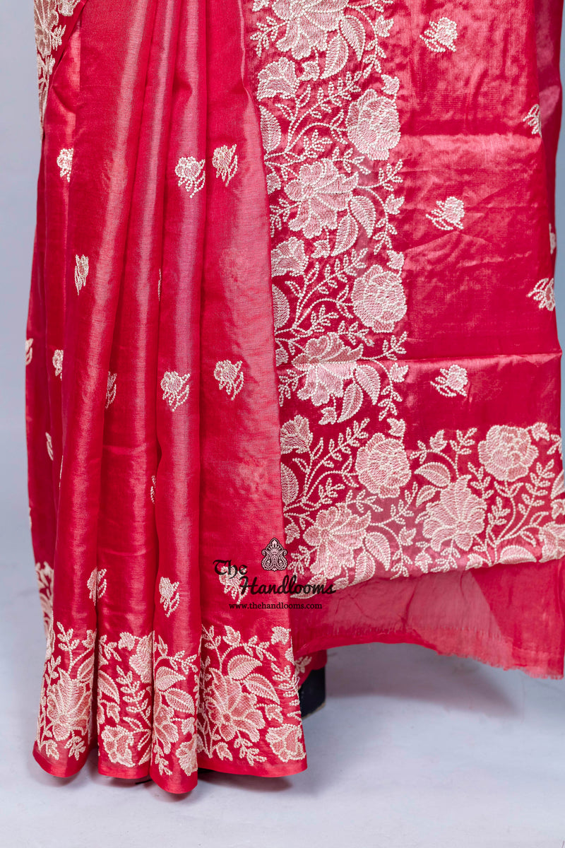 Tussar Silk Handloom Banarasi Saree With Chikankari