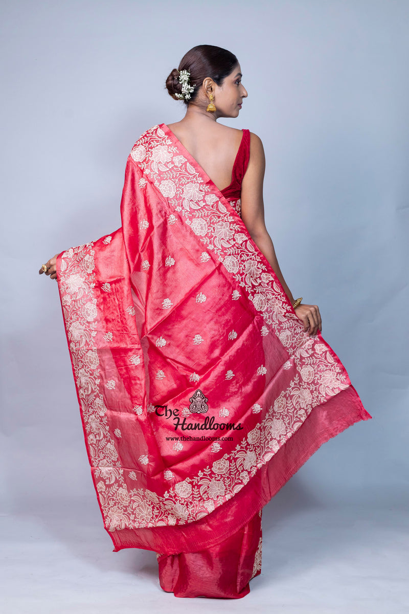 Tussar Silk Handloom Banarasi Saree With Chikankari
