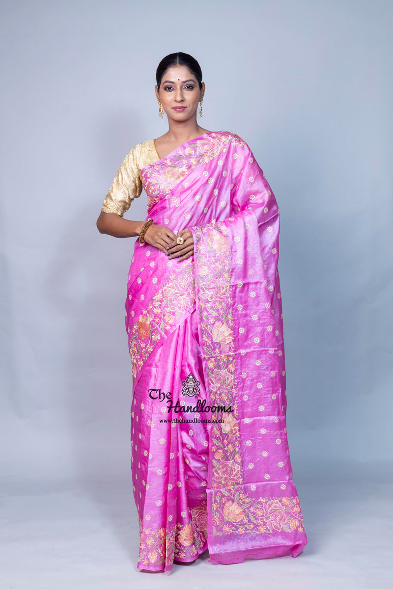 Tussar Silk Handloom Banarasi Saree With Chikankari