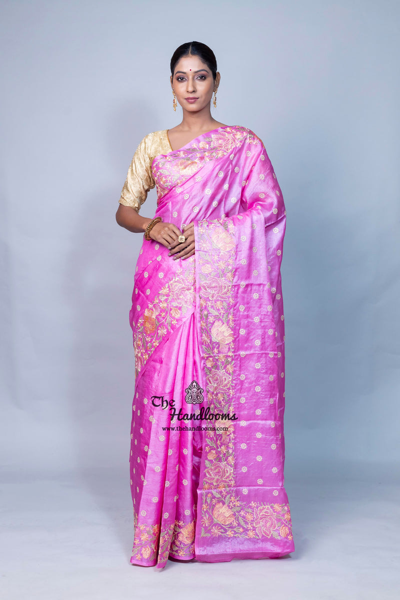 Tussar Silk Handloom Banarasi Saree With Chikankari