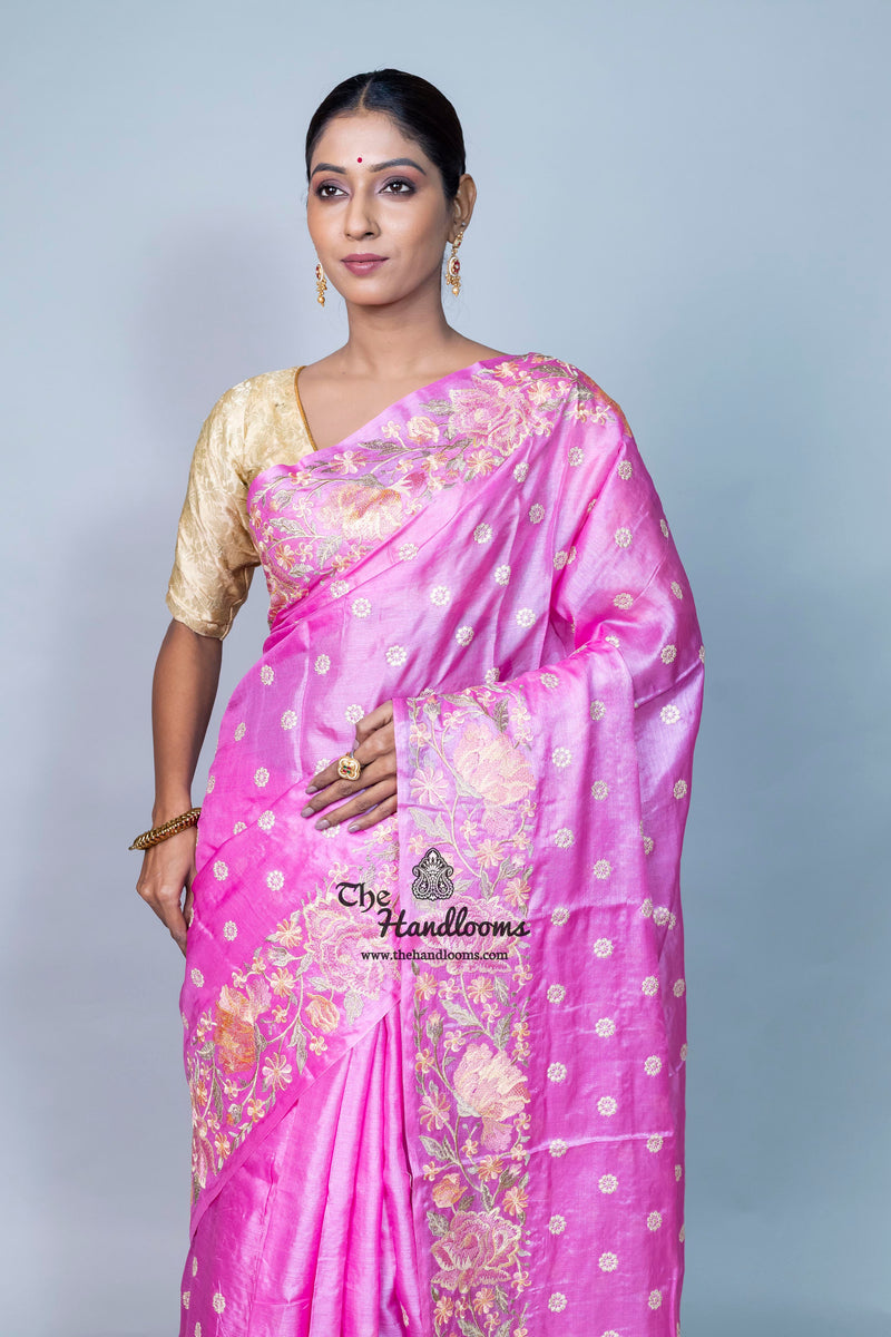 Tussar Silk Handloom Banarasi Saree With Chikankari