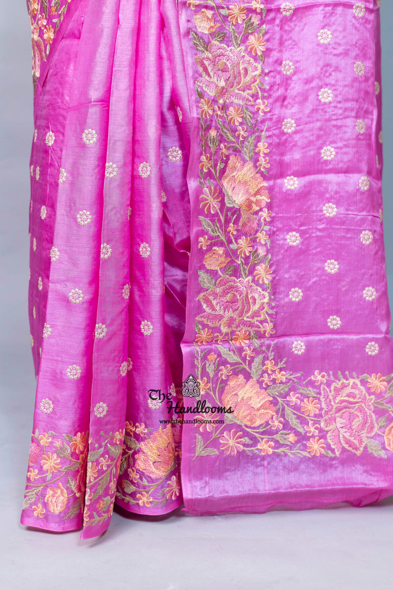 Tussar Silk Handloom Banarasi Saree With Chikankari