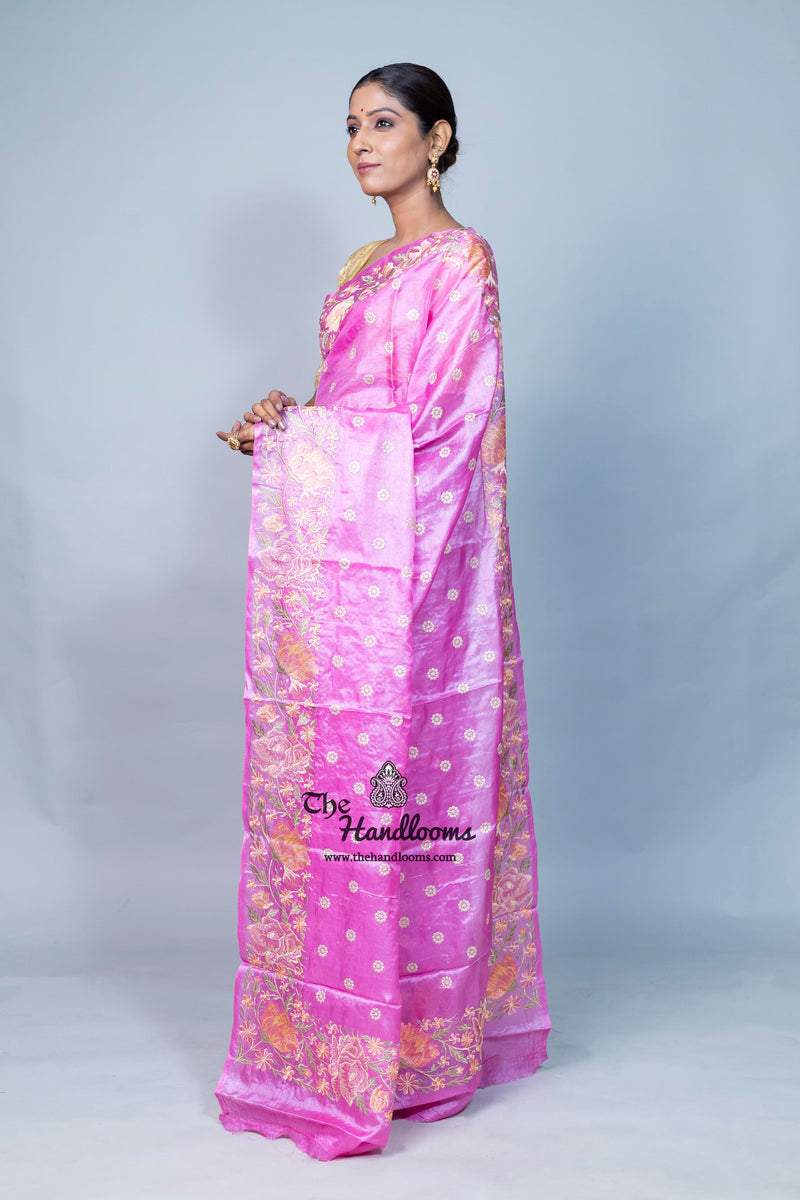 Tussar Silk Handloom Banarasi Saree With Chikankari
