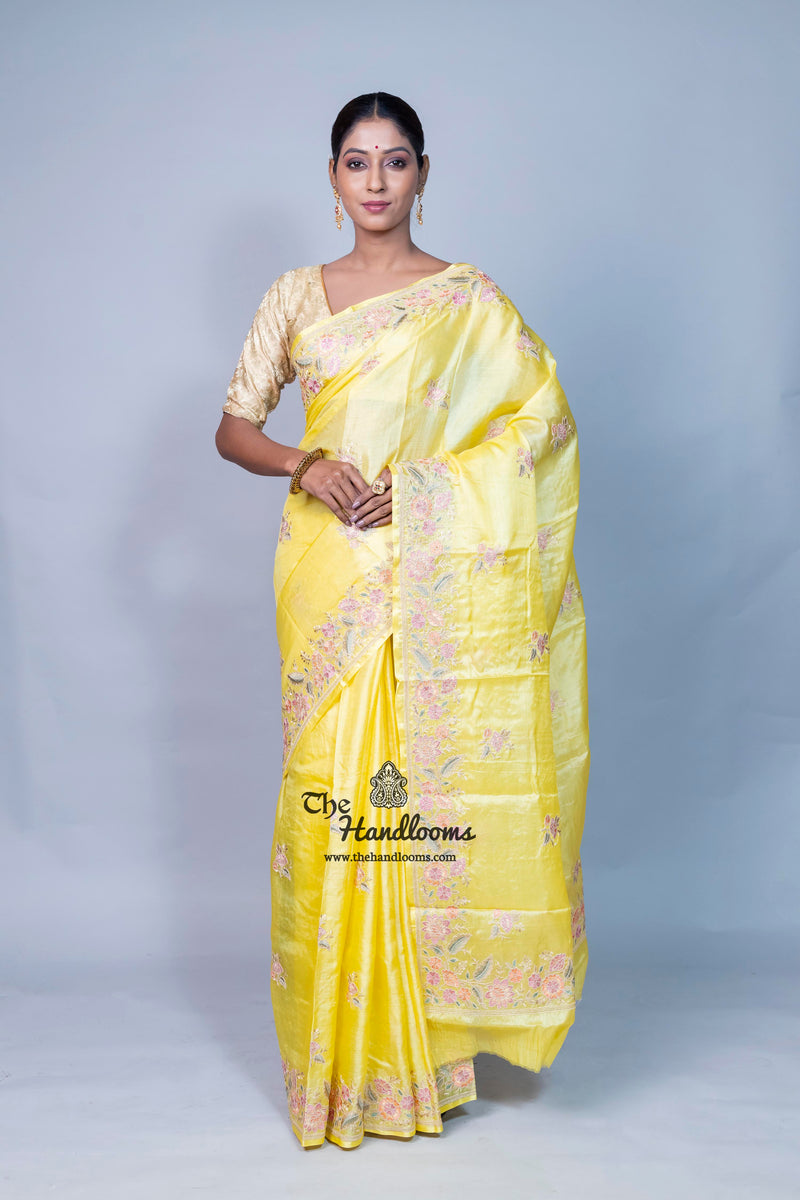 Tussar Silk Handloom Banarasi Saree With Chikankari