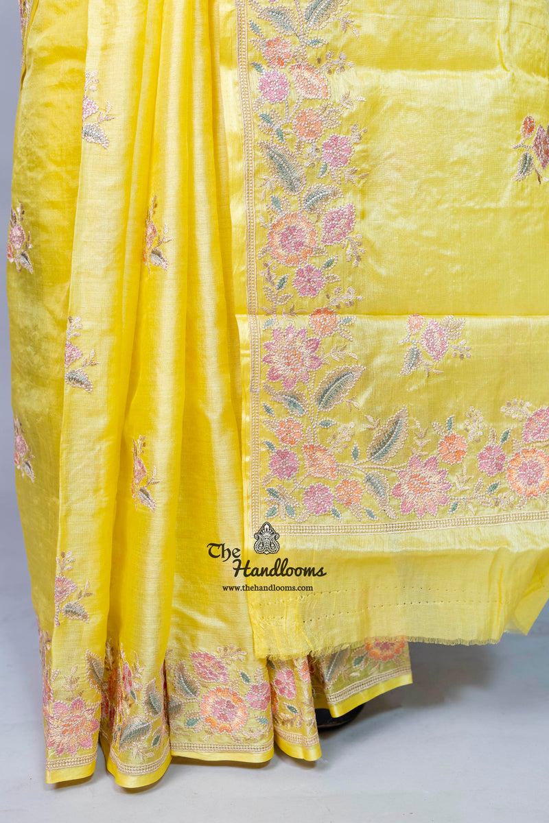 Tussar Silk Handloom Banarasi Saree With Chikankari
