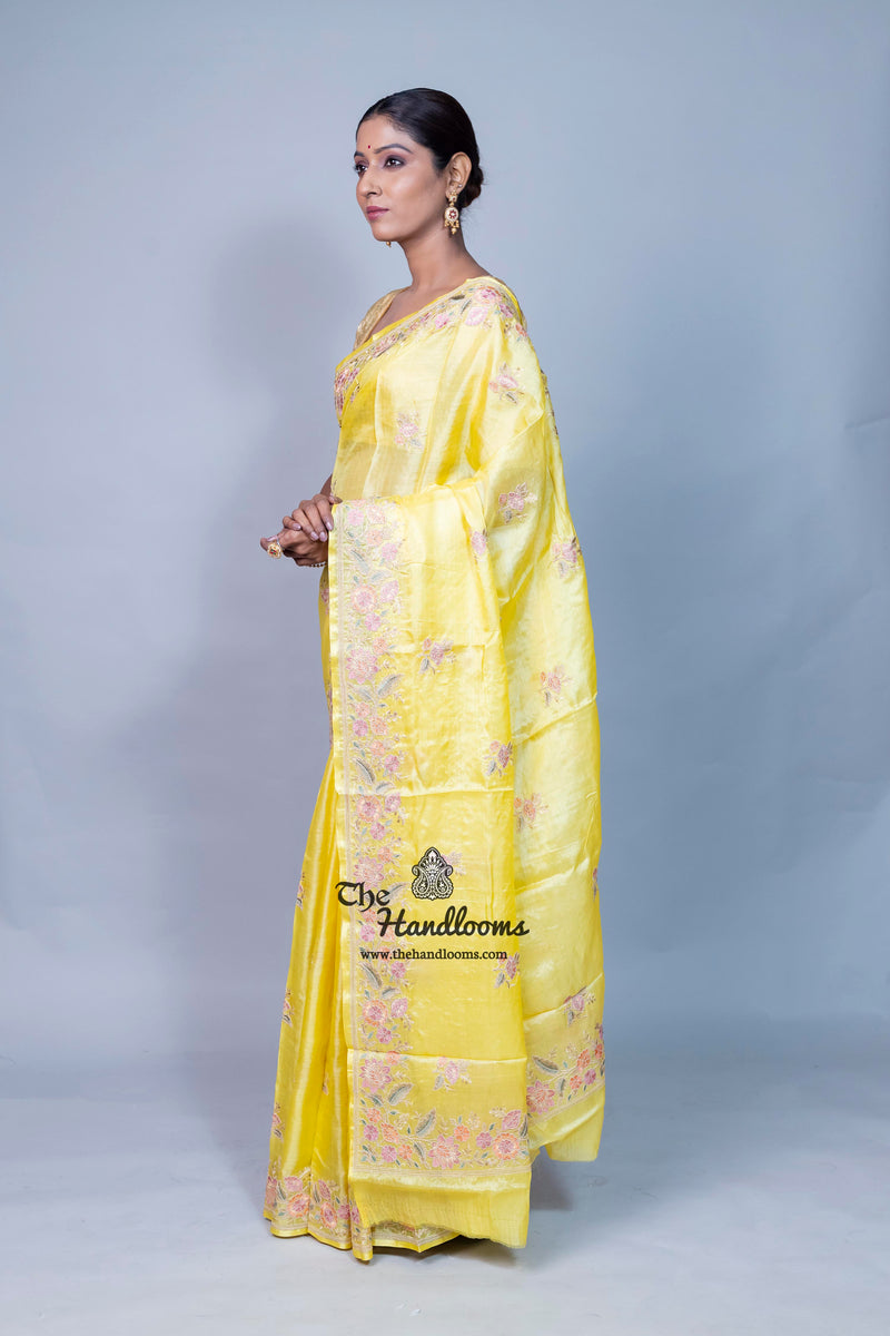 Tussar Silk Handloom Banarasi Saree With Chikankari