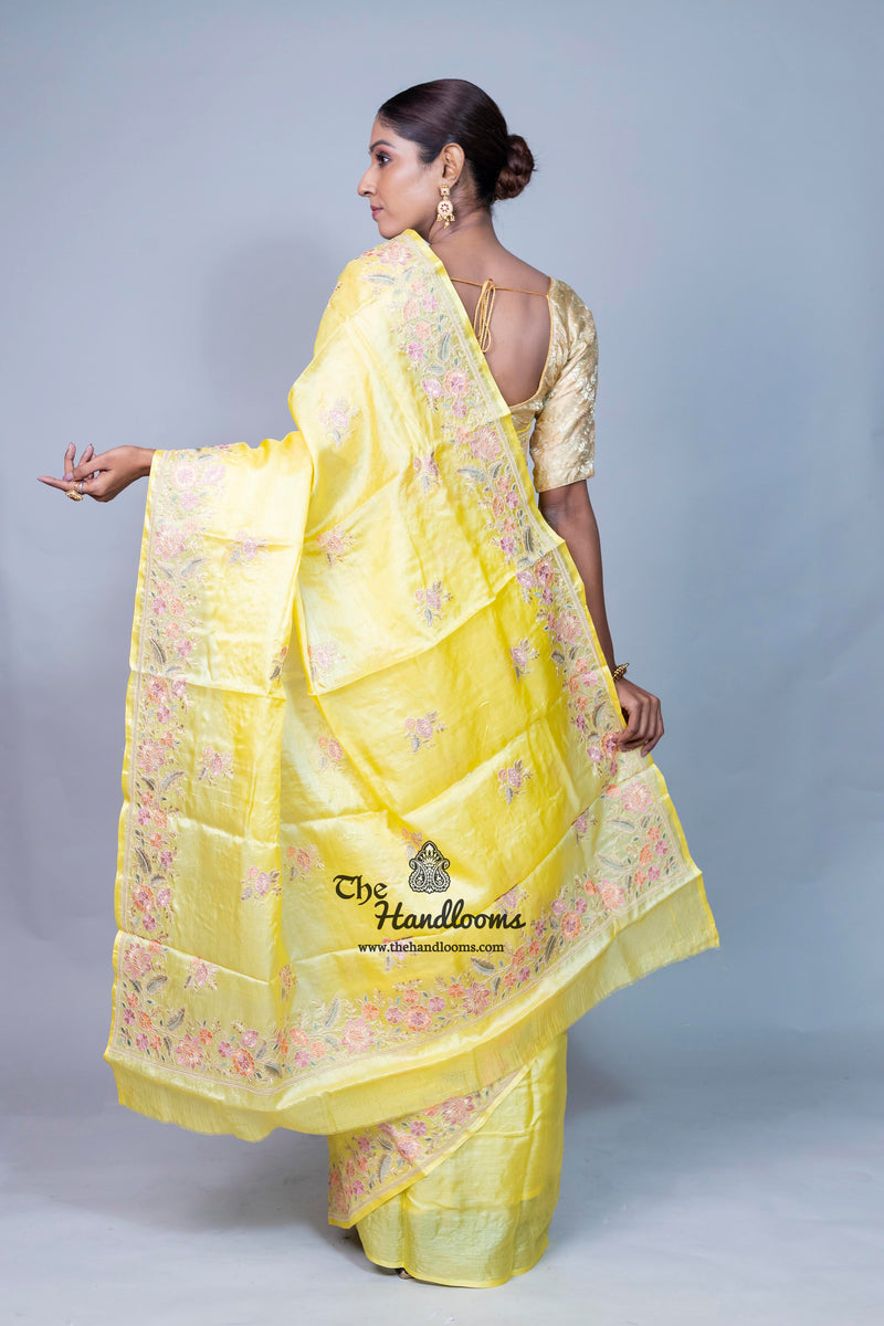 Tussar Silk Handloom Banarasi Saree With Chikankari