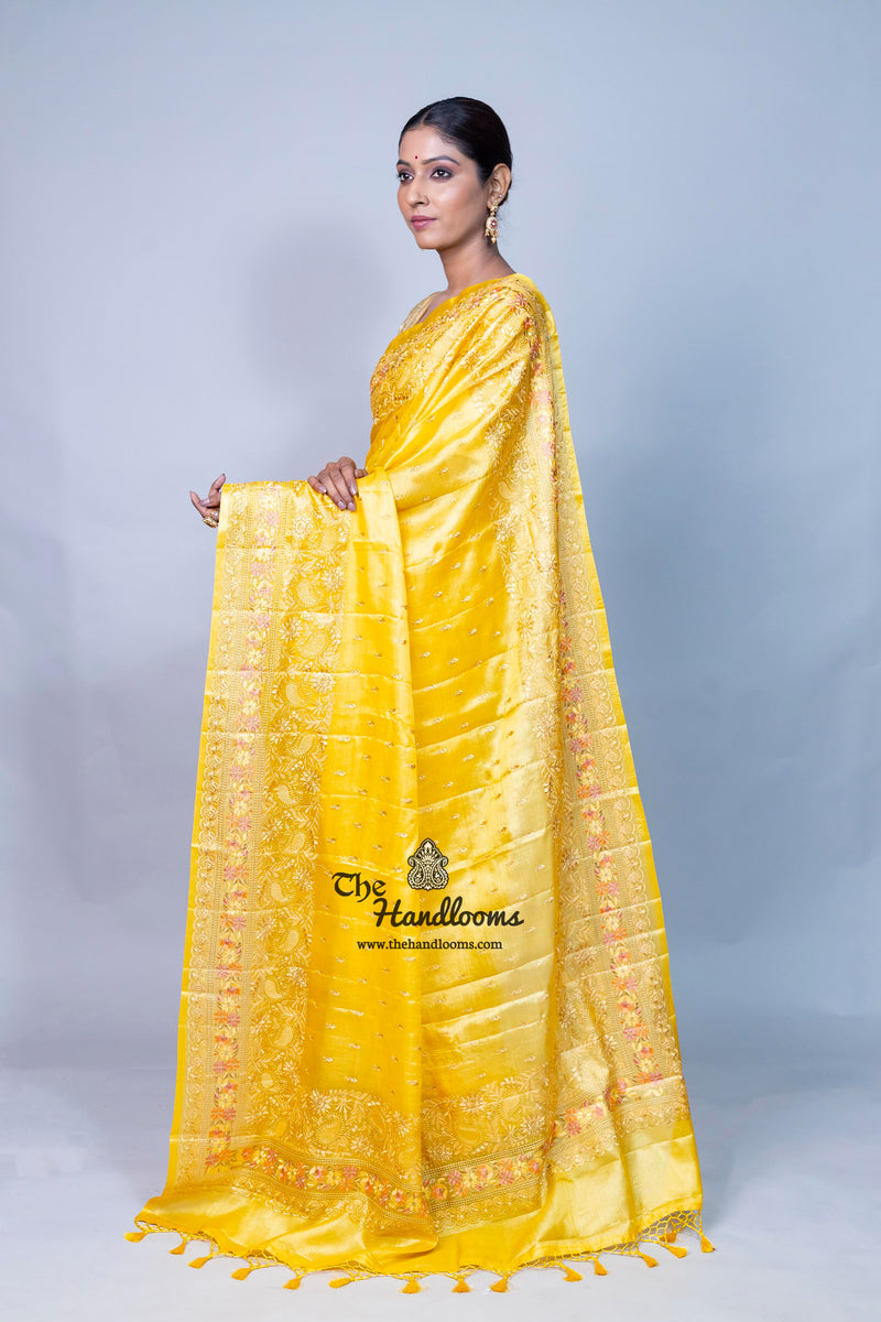 Tussar Silk Handloom Banarasi Saree With Chikankari