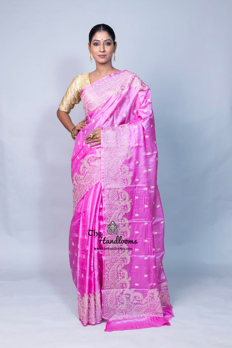 Tussar Silk Handloom Banarasi Saree With Chikankari
