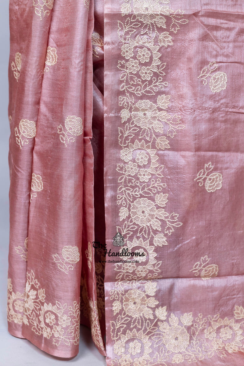 Tussar Silk Handloom Banarasi Saree With Chikankari