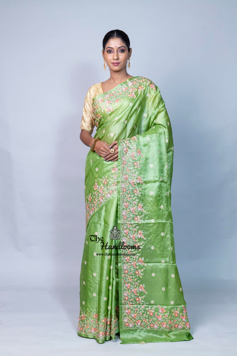Tussar Silk Handloom Banarasi Saree With Chikankari