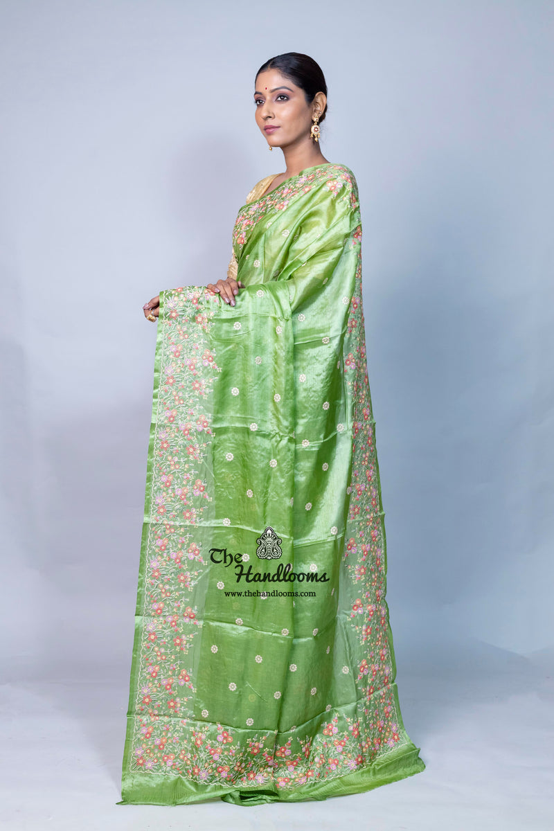 Tussar Silk Handloom Banarasi Saree With Chikankari