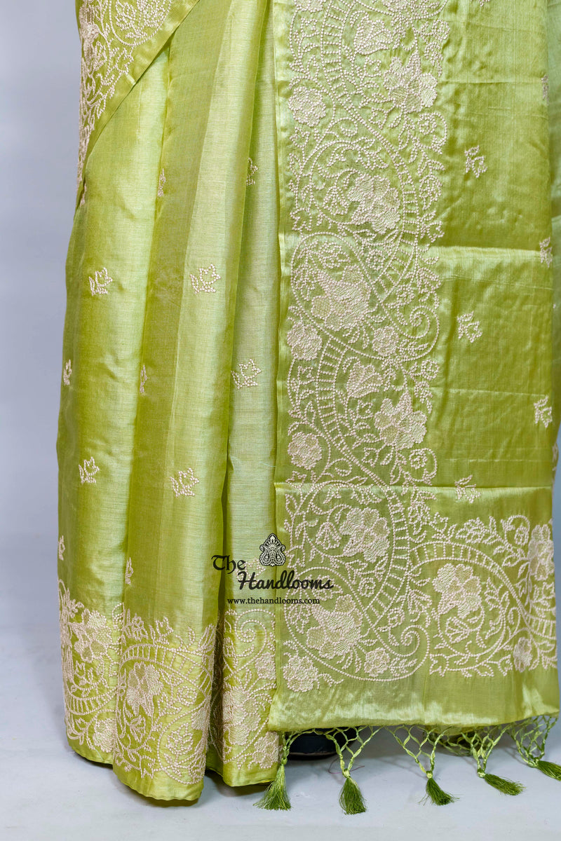 Tussar Silk Handloom Banarasi Saree With Chikankari