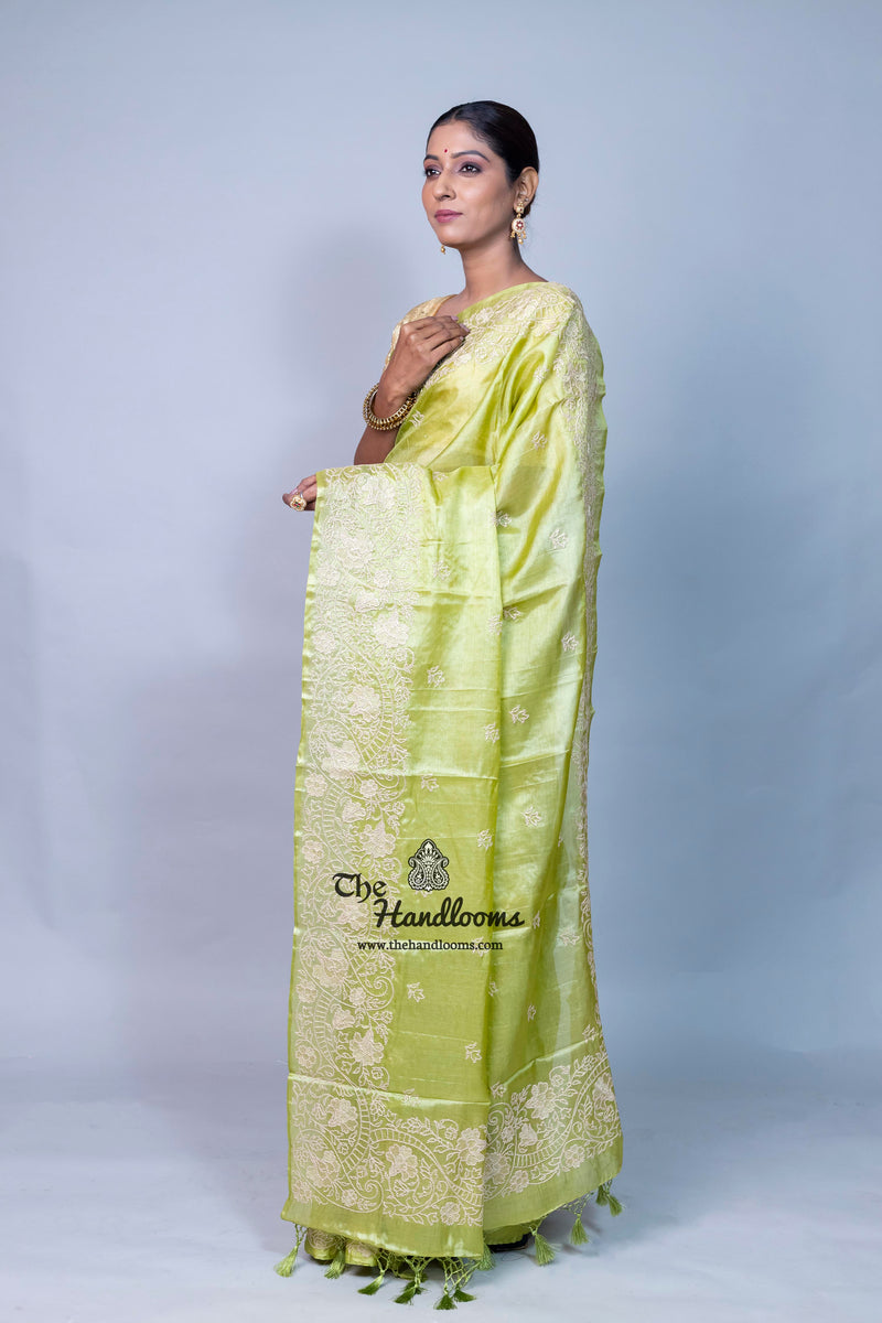 Tussar Silk Handloom Banarasi Saree With Chikankari