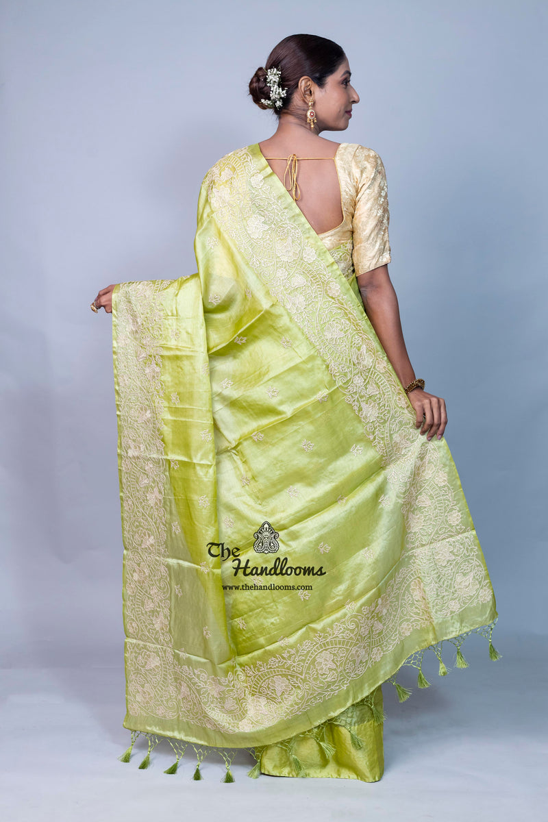 Tussar Silk Handloom Banarasi Saree With Chikankari
