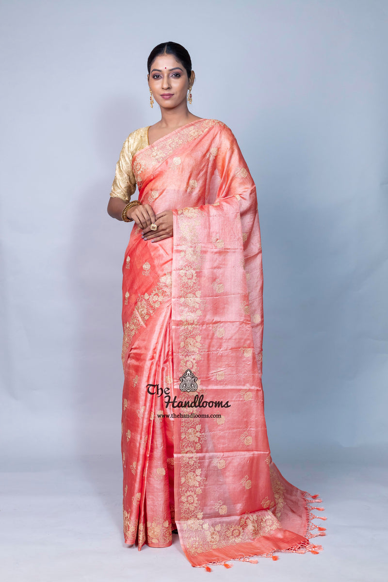 Tussar Silk Handloom Banarasi Saree With Chikankari