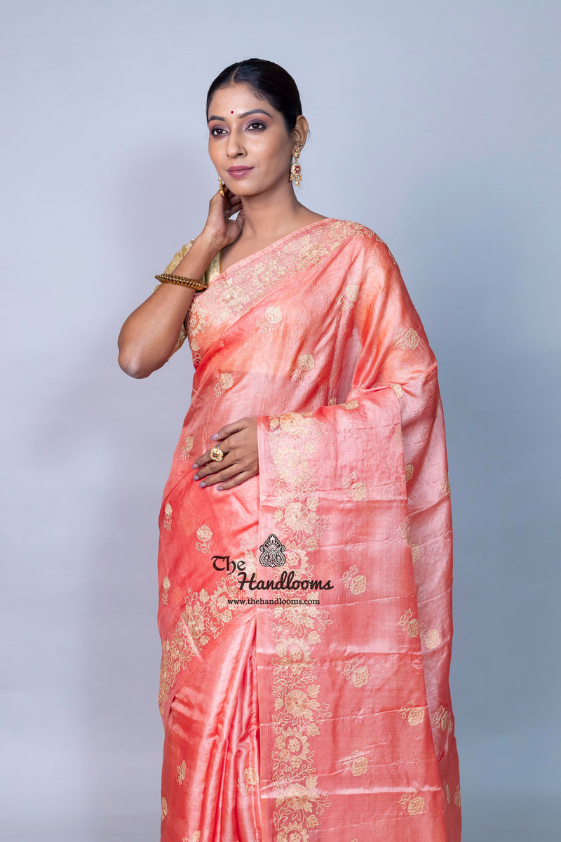 Tussar Silk Handloom Banarasi Saree With Chikankari