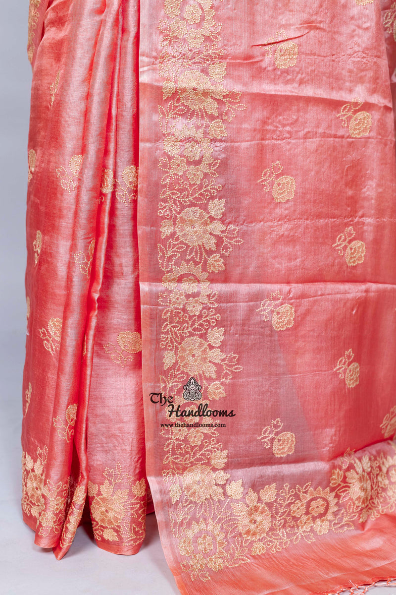 Tussar Silk Handloom Banarasi Saree With Chikankari