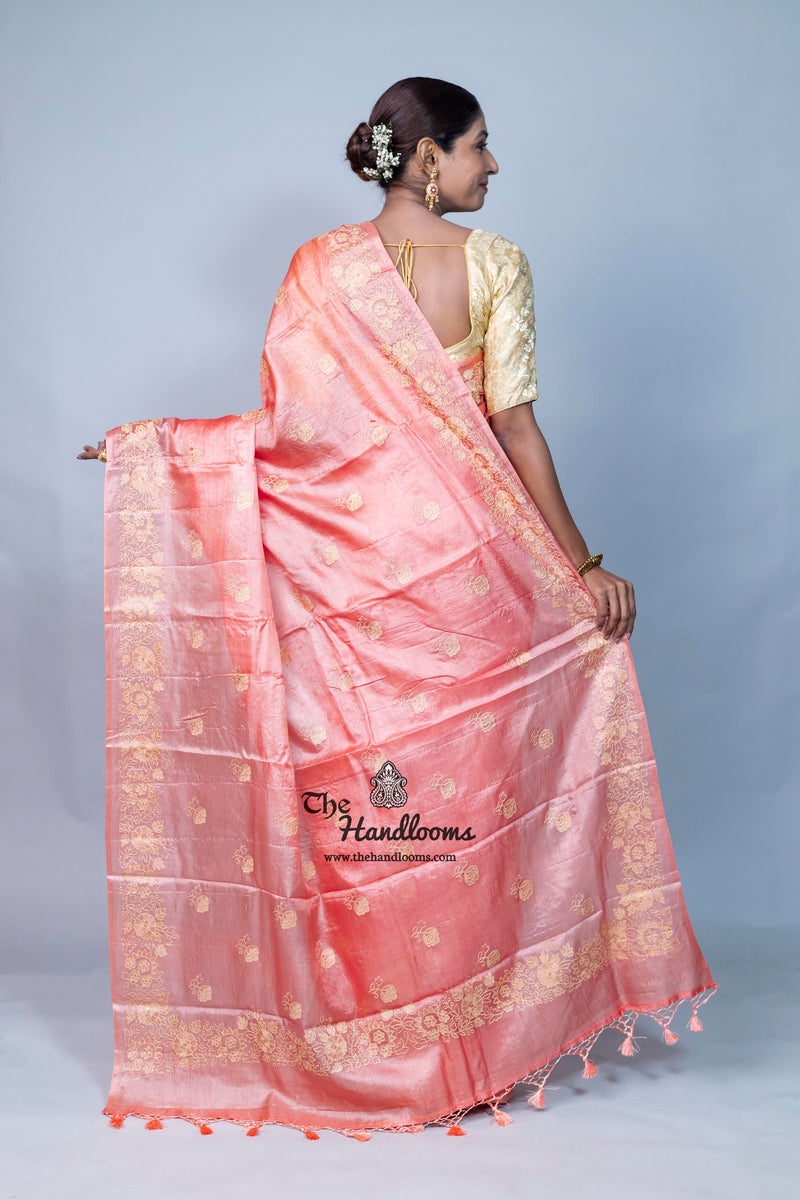 Tussar Silk Handloom Banarasi Saree With Chikankari