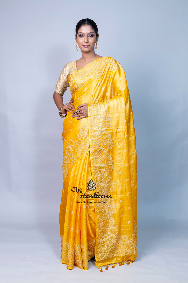 Tussar Silk Handloom Banarasi Saree With Chikankari