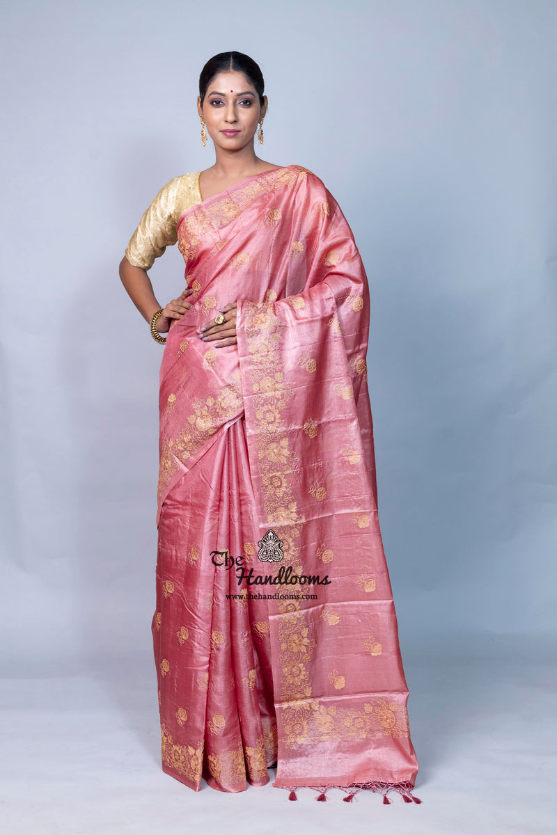Tussar Silk Handloom Banarasi Saree With Chikankari